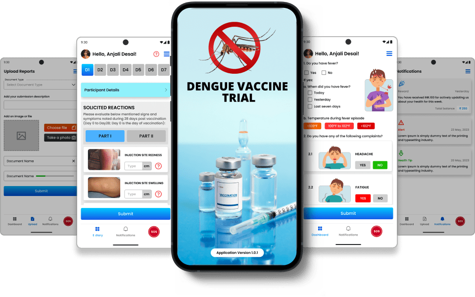 Image of Full user interface of dengue vaccination trial app by UI UX expert itechnologix